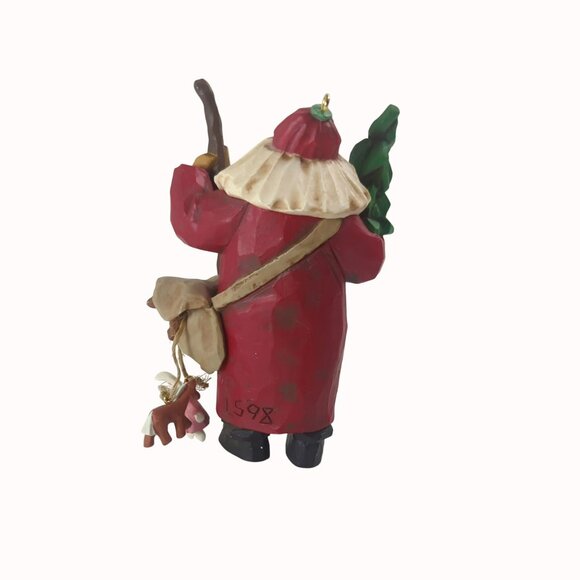 Hallmark Keepsake Ornament Making His Way Santa 1998 Folk Art Collection - Picture 3 of 5